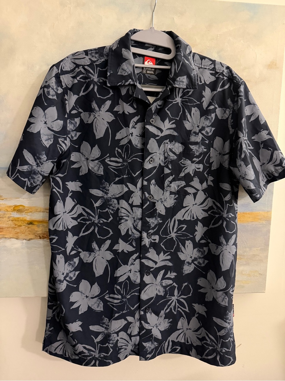 Quiksilver Black and Gray Floral Short-Sleeve Button-Up Shirt